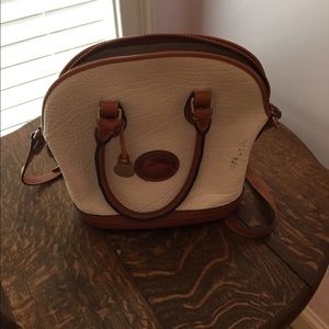 Tan and white purse